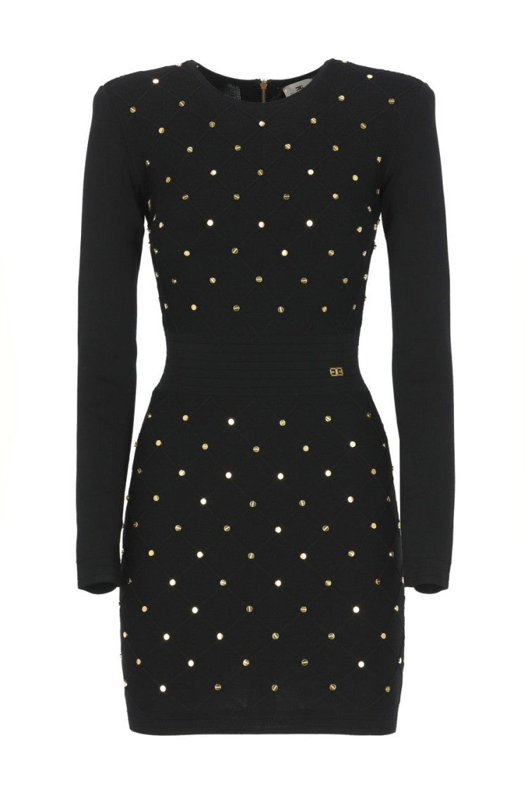 Elisabetta Franchi Black Allover Gold-Stud Viscose-Blend Mini Dress