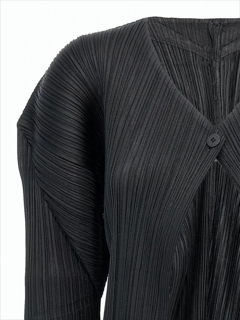 Pleats Please Pleated Design Cardigan With Deep V-Neckline And Flowy Sleeves