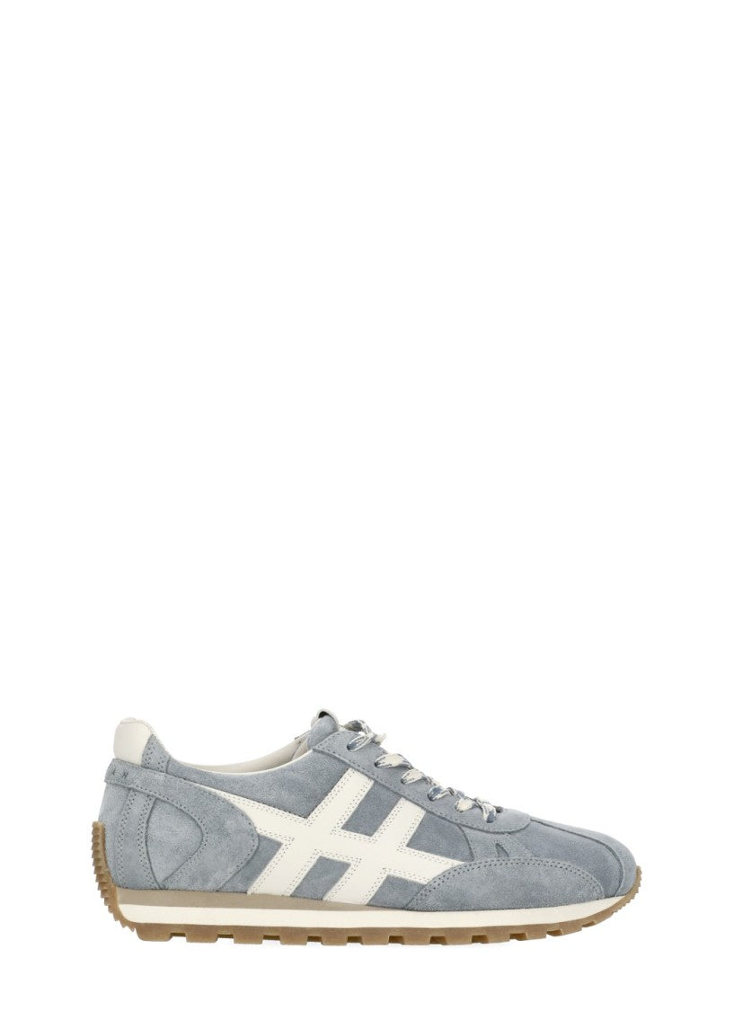 Hogan Light Blue Suede Leather Sneakers With Contrasting Logo