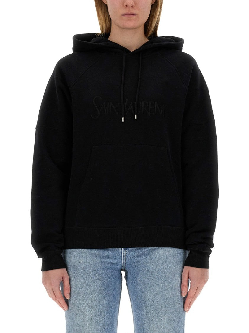 Saint Laurent Relaxed Fit Cotton Hoodie With Drawstring Hood
