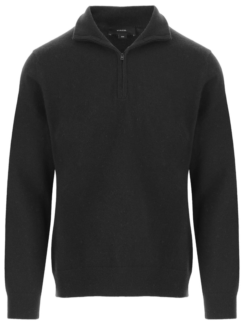 Vince Black Half-Zip Ribbed Cashmere Sweater