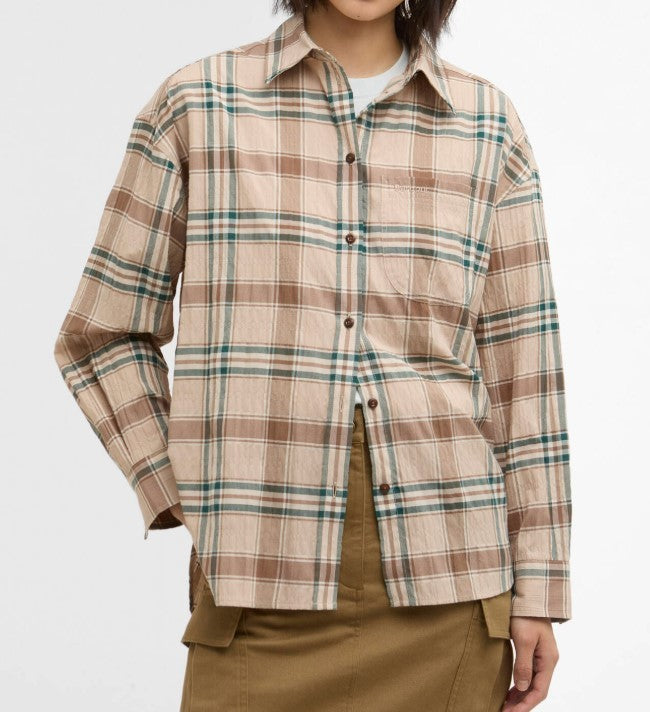 Barbour Tartan Pattern Shirt With Curved Hem And Chest Pocket