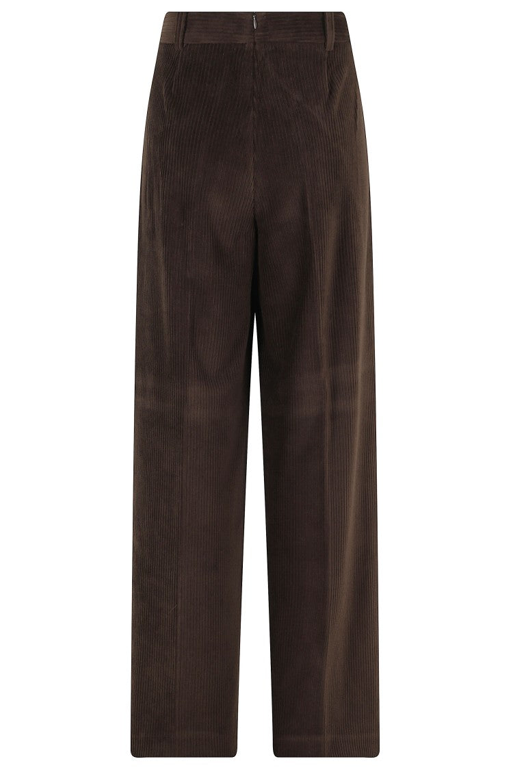 Circolo 1901 Brown Velvet Wide-Leg Pants With Side Zipper Closure