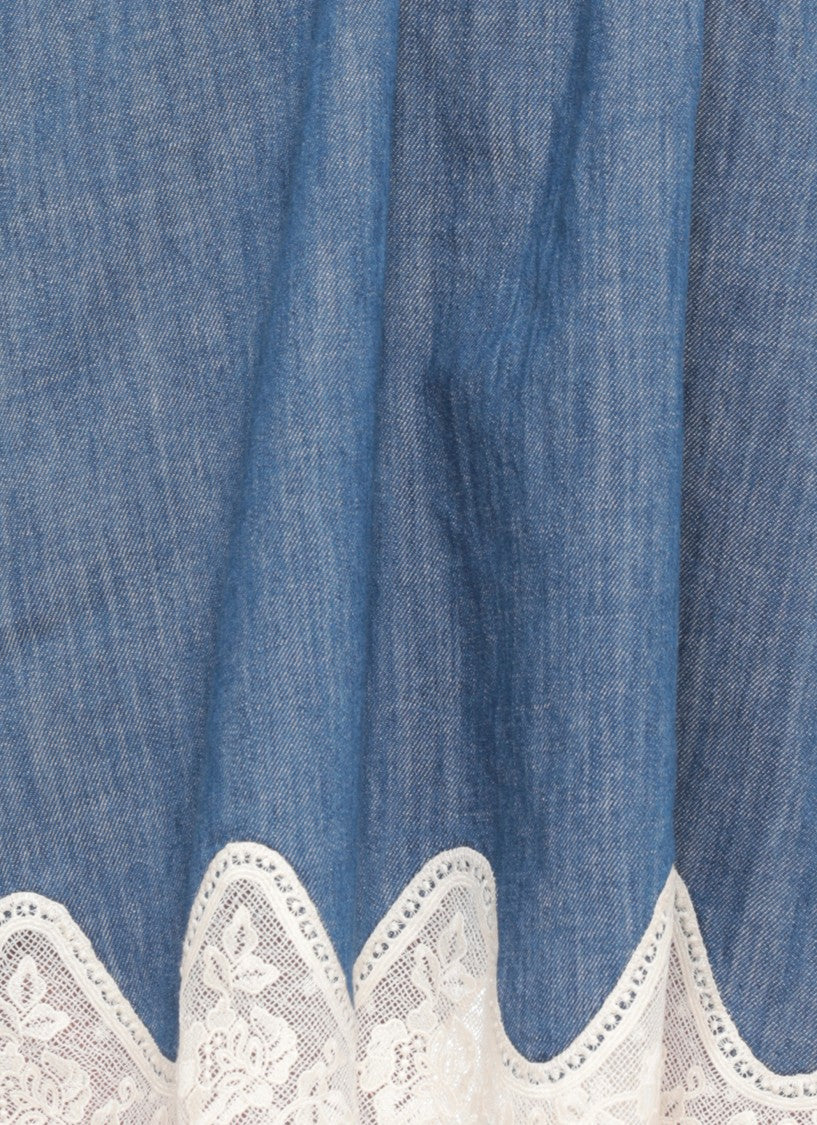 Zimmermann Denim Mini Dress With Scalloped Lace Detailing