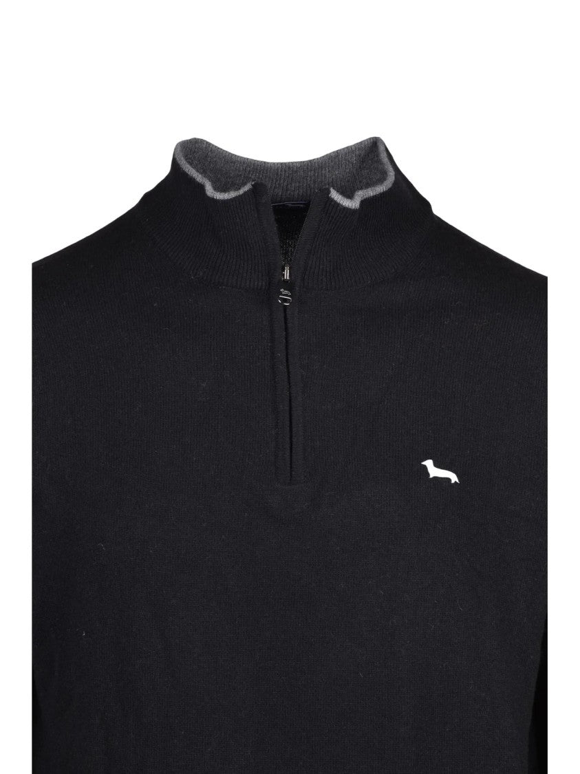 Harmont&Blaine Black Zip Neck Wool-Blend Sweater