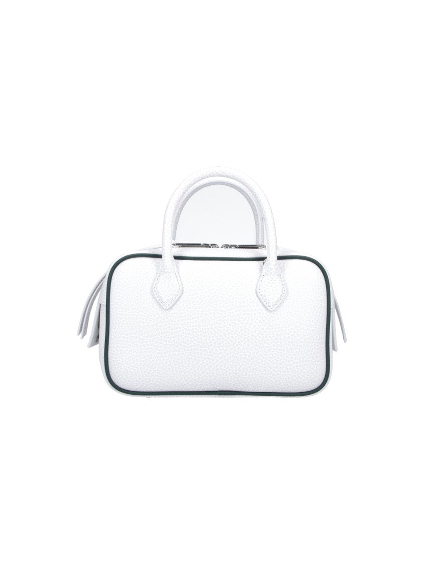 Lacoste White Rectangular Textured Leather Logo Bag