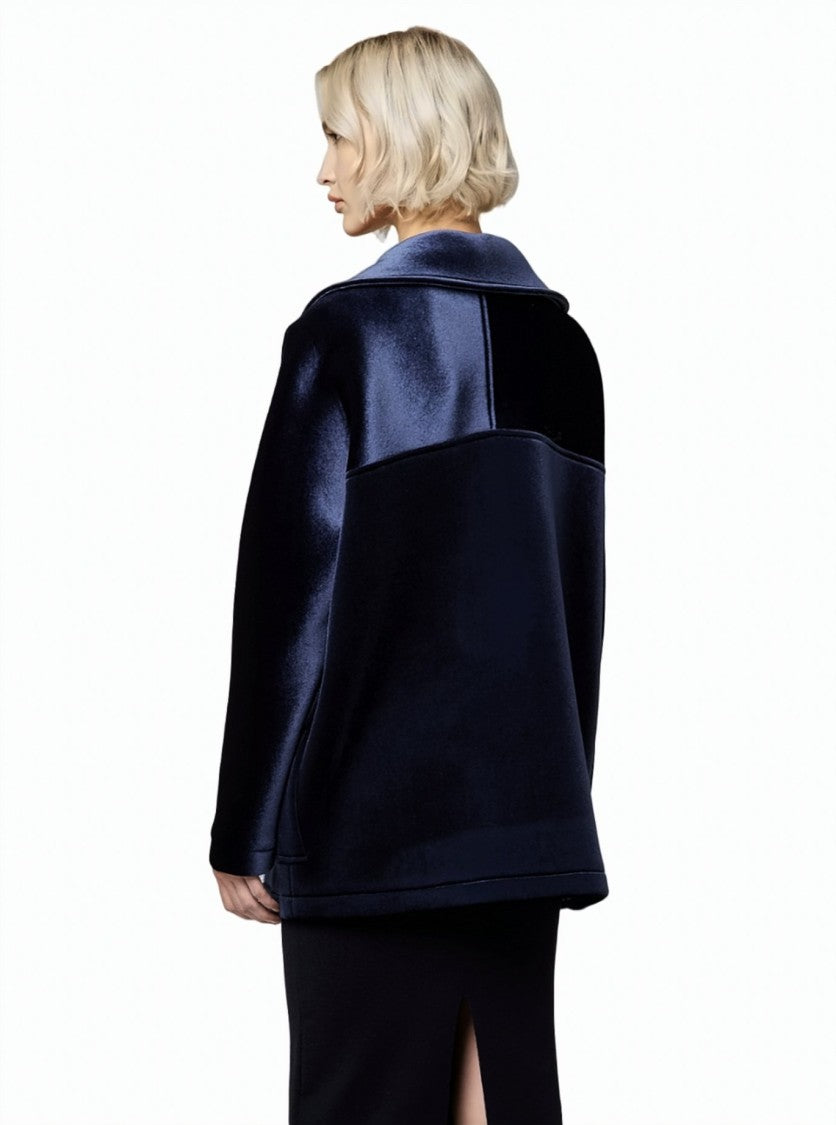 Alpha Studio Double-Breasted Velvet Peacoat
