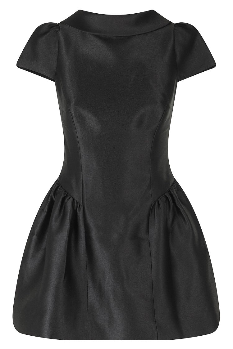 Self-Portrait Black Taffeta Flared Boat-Neck Mini Dress