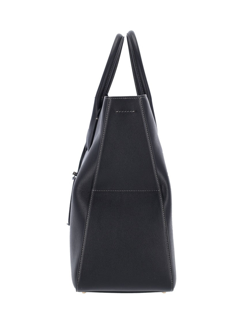 Ferragamo Large Black Calfskin Leather Tote Bag With Removable Keychain