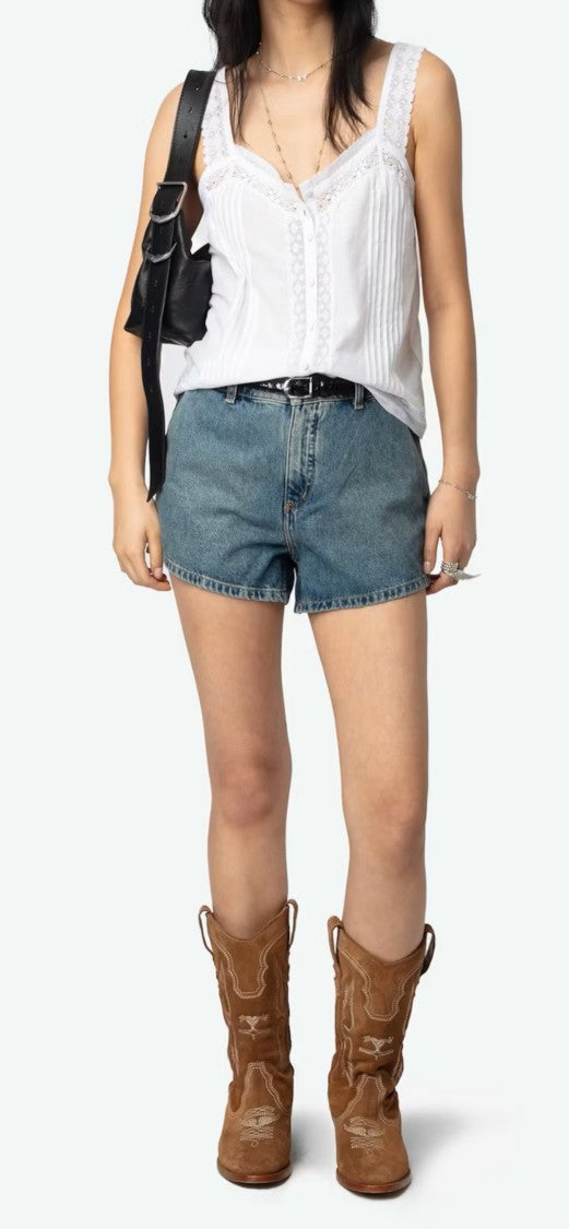 Zadig & Voltaire Lace-Trimmed White Sleeveless Top