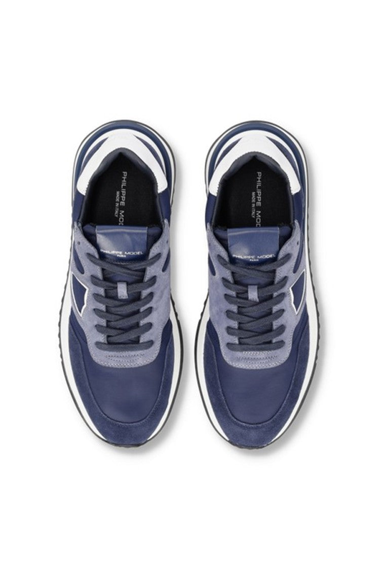 Philippe Model Navy Contrast Suede Triangle Patch Goat Leather Sneakers