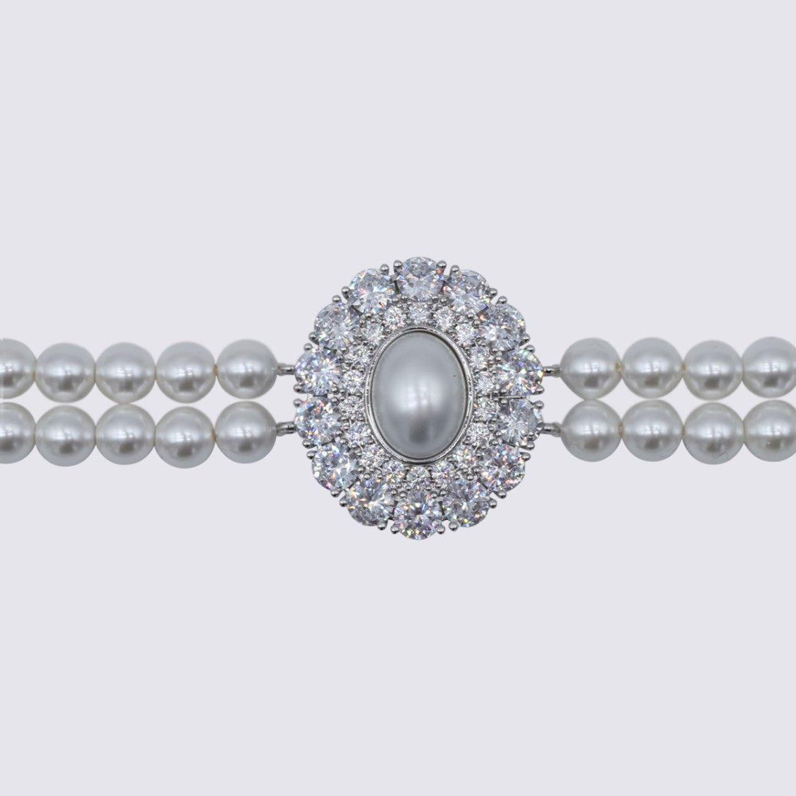 Self-Portrait Pearl Bracelet With Crystal Accents And Adjustable Silver Clasp