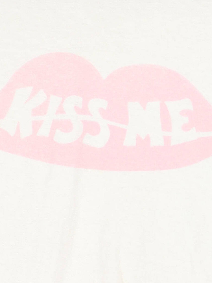 Re/Done White Kiss Me Cropped Cotton T-Shirt