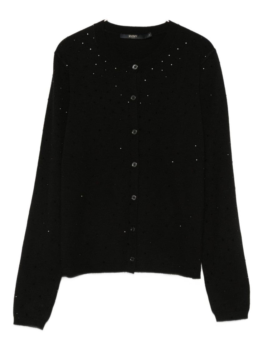 Seventy Sergio Tegon Button-Up Black Sweater With Delicate Perforated Texture