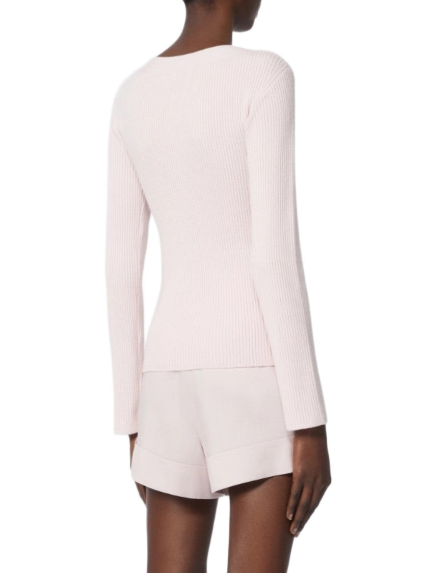Max Mara Ribbed Knit Cardigan With Deep V-Neckline