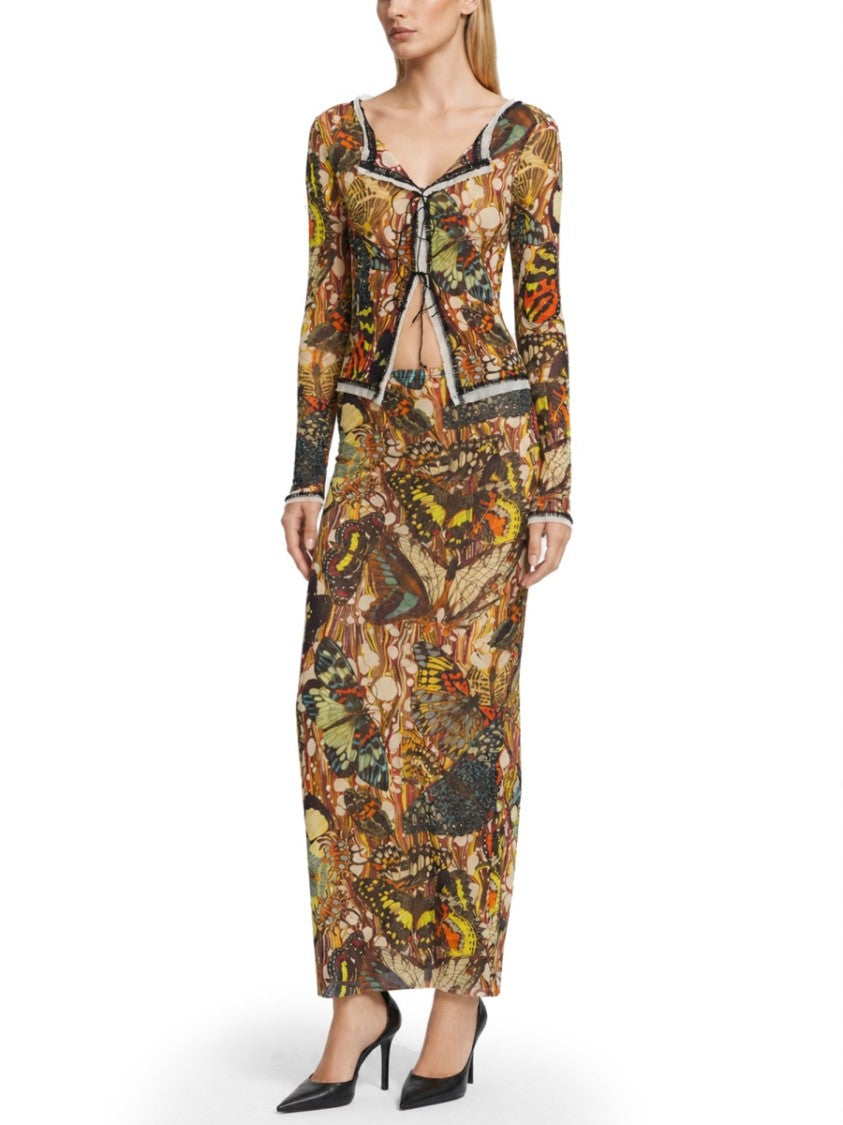 Jean Paul Gaultier Butterfly Polyamide Print Maxi Skirt