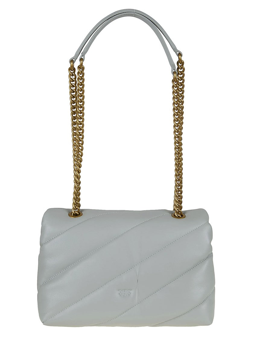 Pinko Quilted Grey Puff Shoulder Bag With Logo Buckle