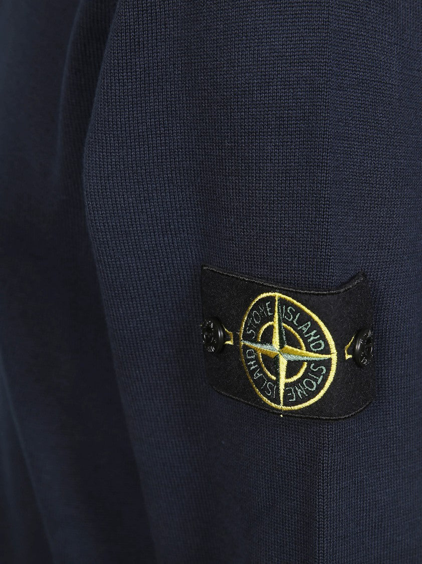 Stone Island Black Cardigan With V-Neckline And Logo Detail