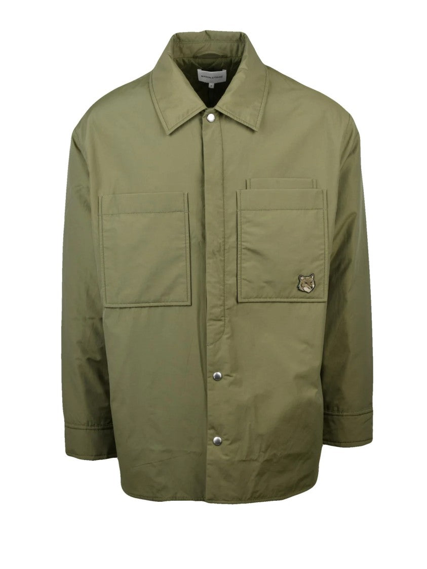 Maison Kitsuné Military Green Shirt Jacket With Quilted Interior And Snap Button Closure
