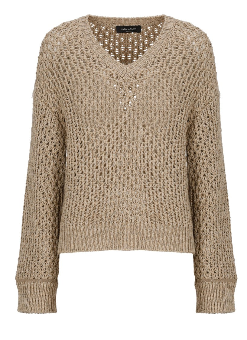 Fabiana Filippi Brown Perforated Lightpoint Detail Sweater