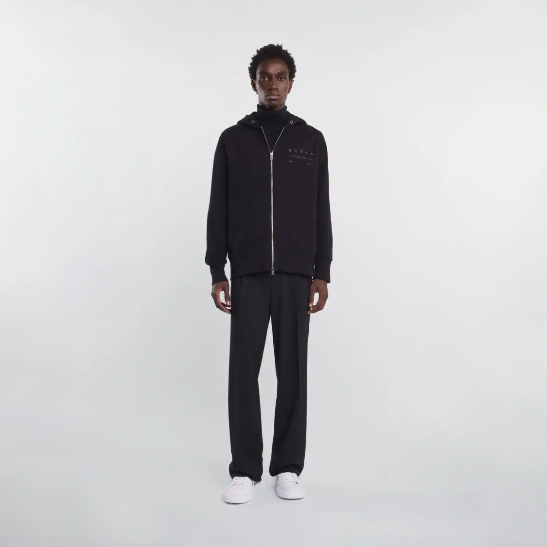 Hogan Refined Black Zip Hoodie In Virgin Wool