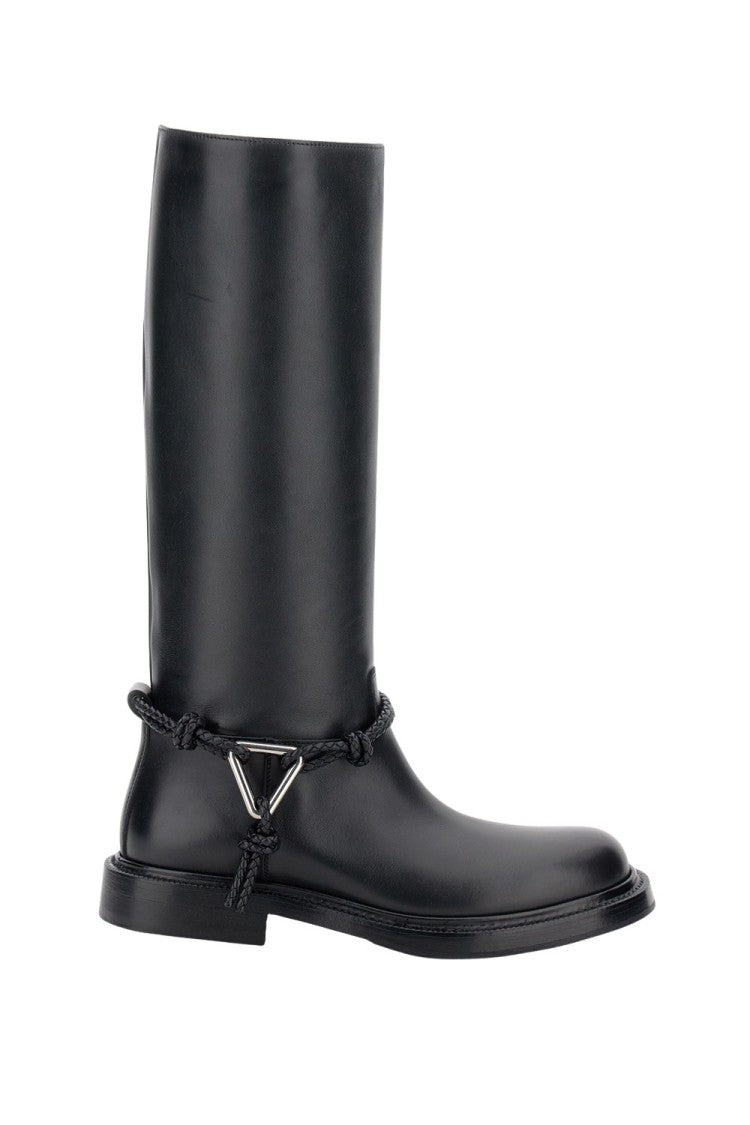 Bottega Veneta Mid-High Full-Grain Leather Boot With Braided Strap