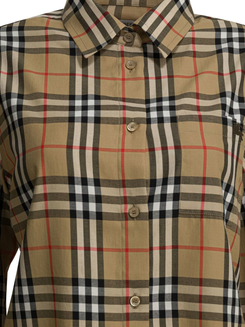 Burberry Check Patterned Cotton Shirt With Classic Collar