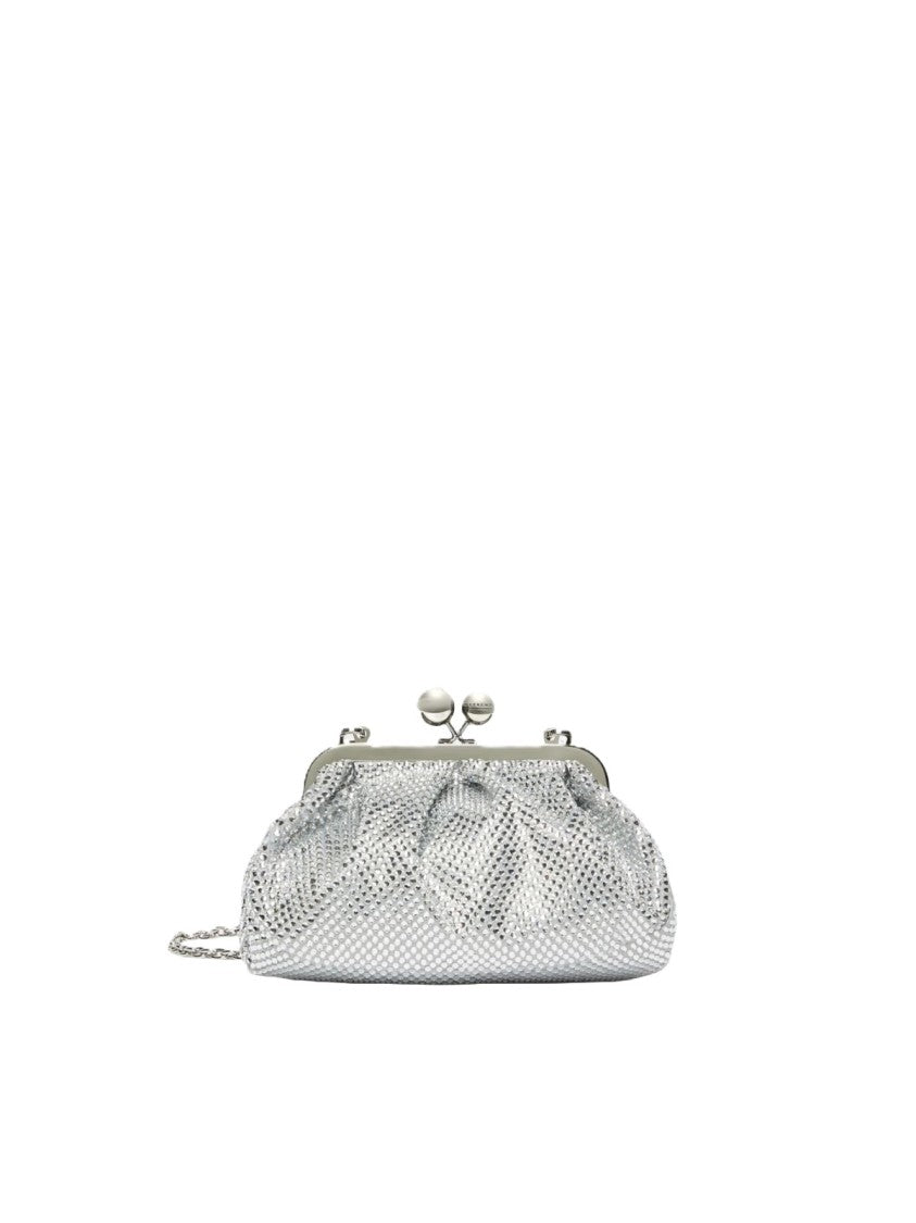 Max Mara Sculpted Clutch With Shimmering Silver Mesh