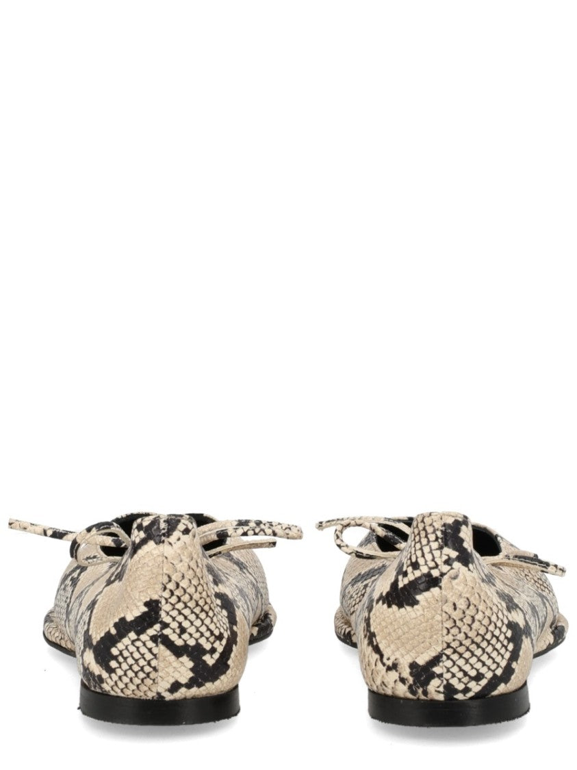 Alohas Natural Tabi Snakeskin Pattern Bow Flats
