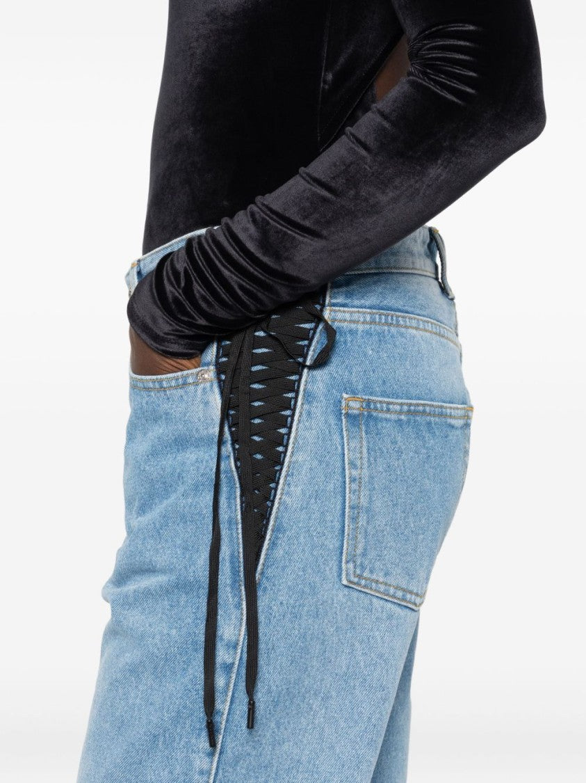 Mugler Blue Lace Up Side Denim Jeans