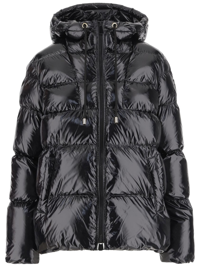 Pinko Shiny Black Puffer Jacket With Horizontal Quilted Padding
