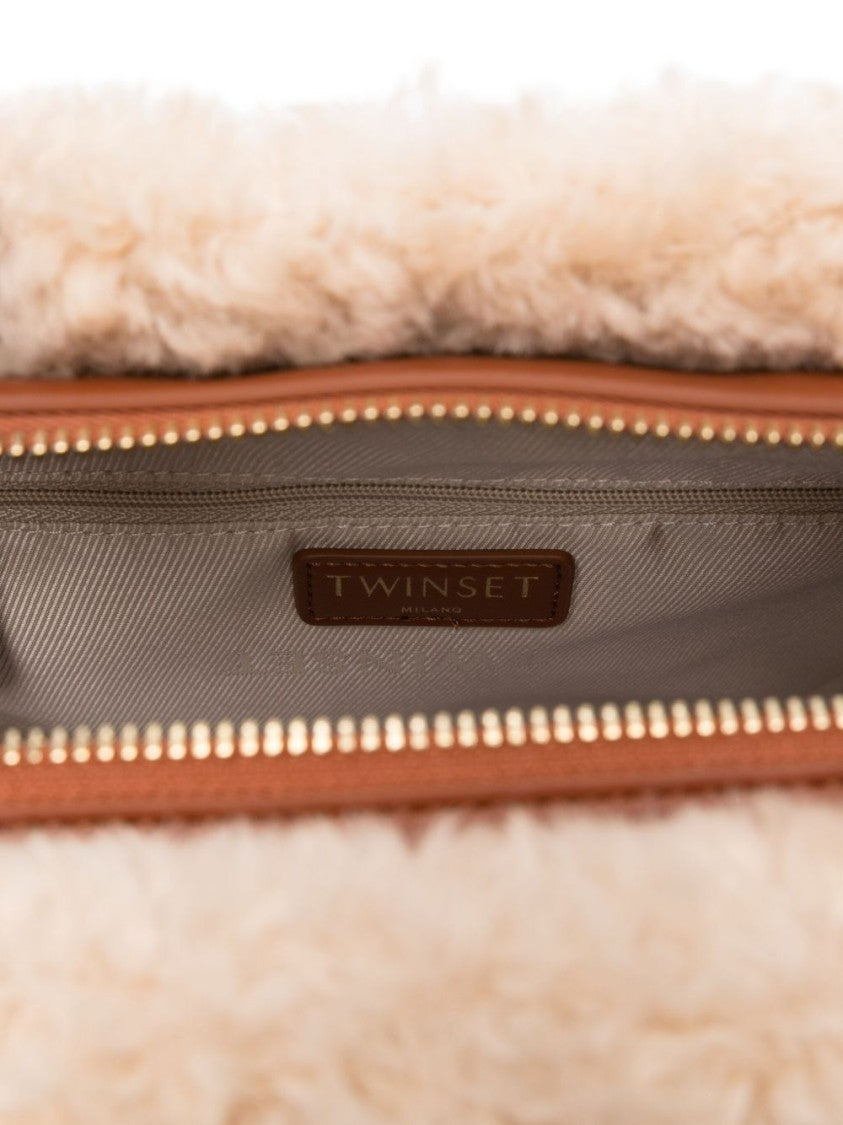 Twin-Set Textured White Shoulder Bag With Leather Base