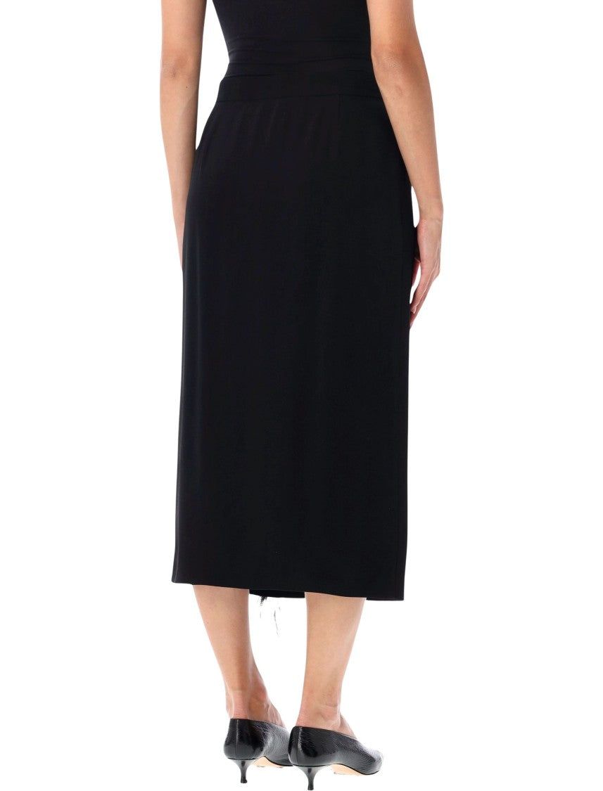 Alberta Ferretti Feathered Trim Wrap Midi Skirt