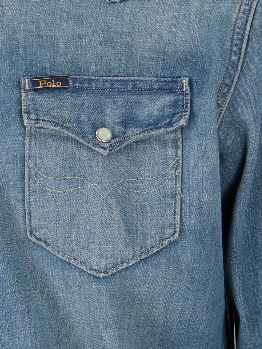 Polo Ralph Lauren Faded Blue Denim Shirt With Classic Collar