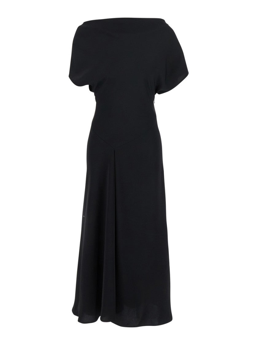 Plain Black Long Dress With Square Neckline