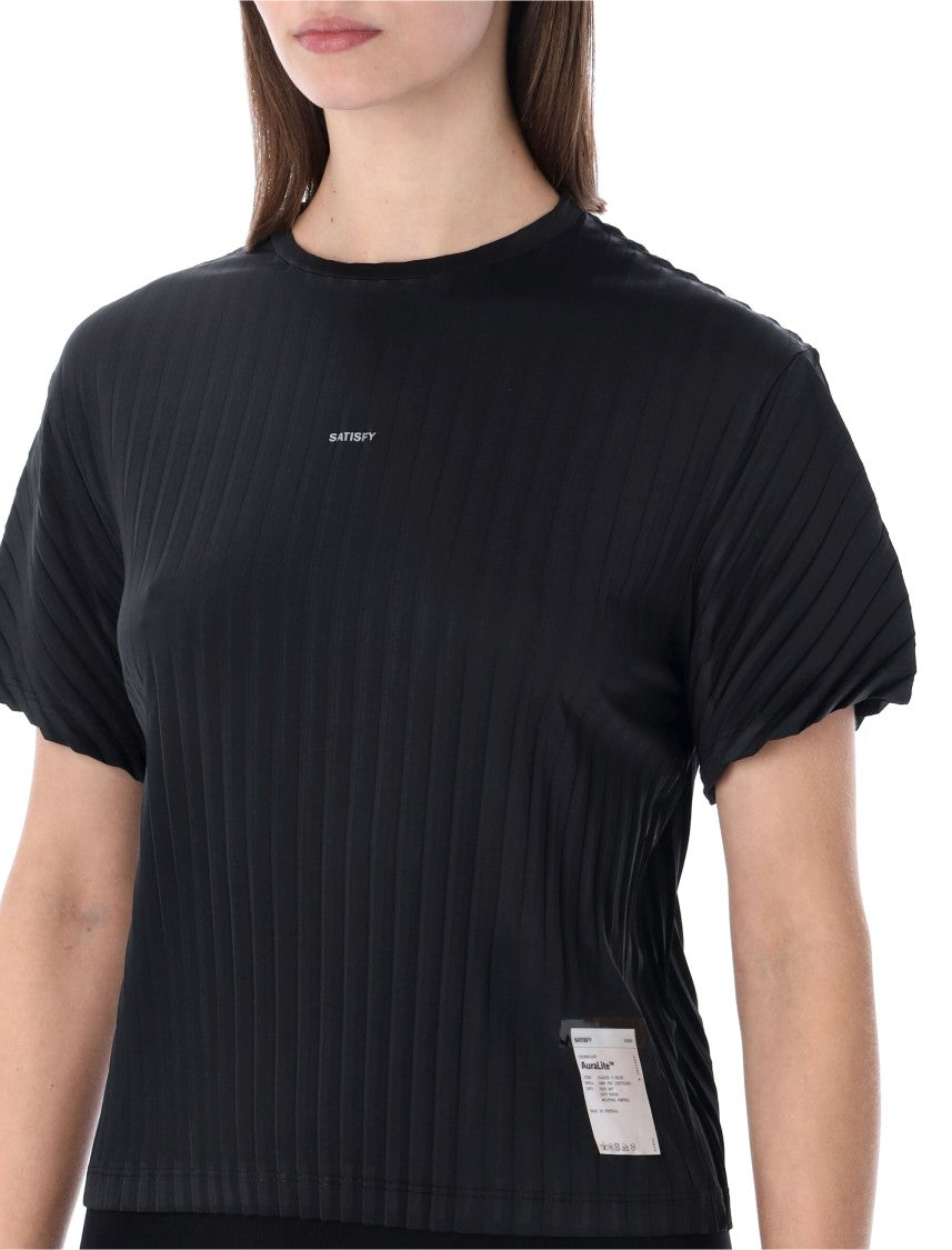 Satisfy Pleated Auralite™ Black T-Shirt With Reflective Details