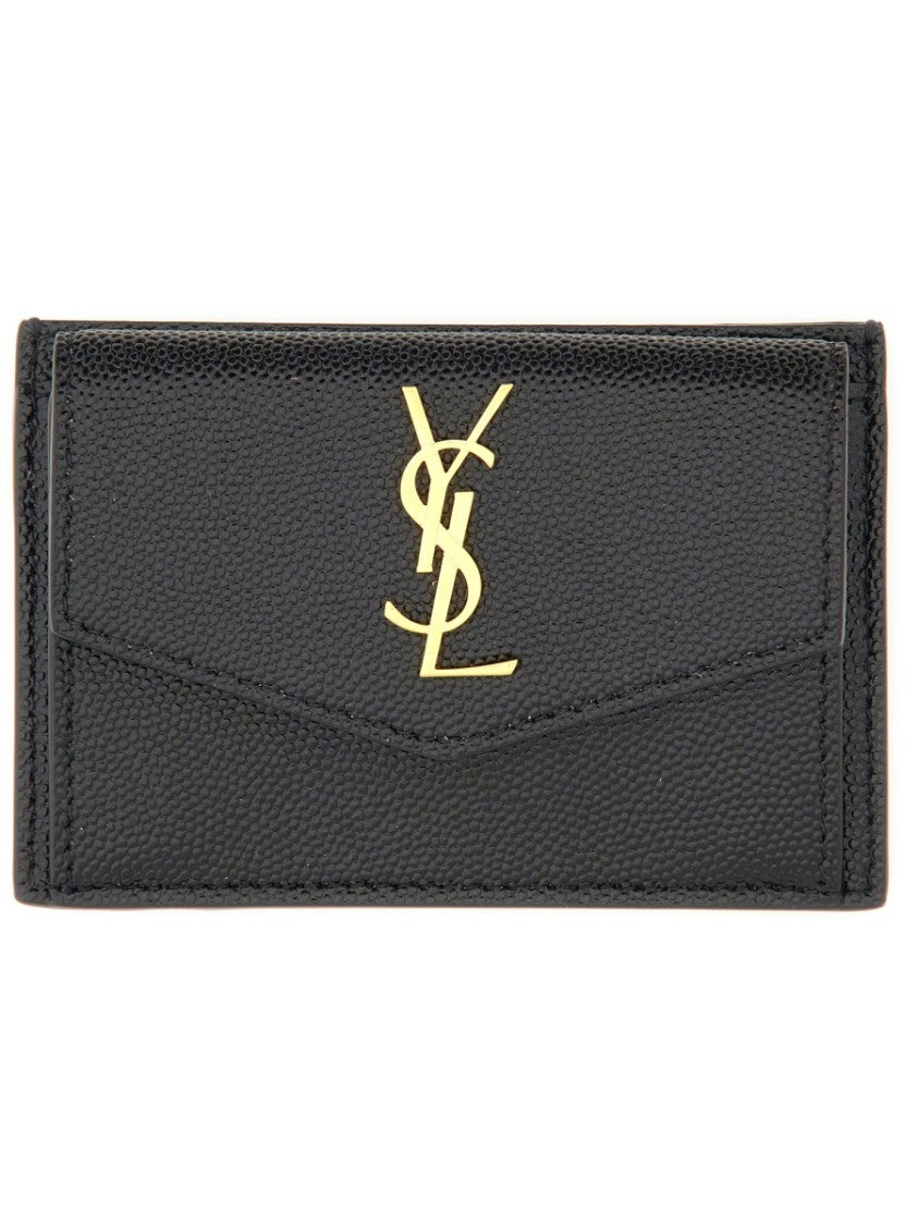 Saint Laurent Textured Black Calf Leather Cardholder With Snap Closure