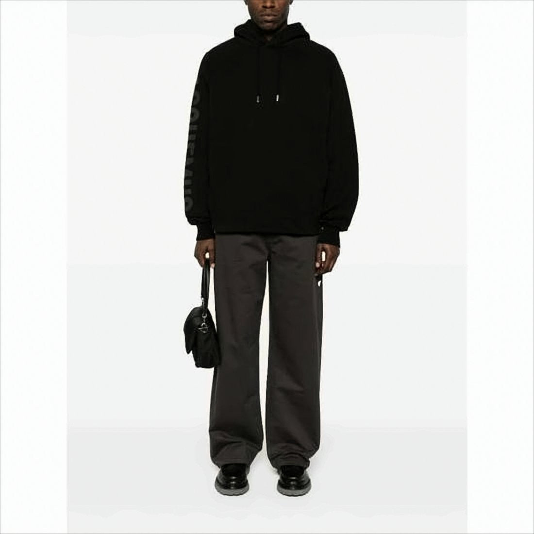 Jacquemus Relaxed Fit Black Cotton Hoodie With Tonal Logo