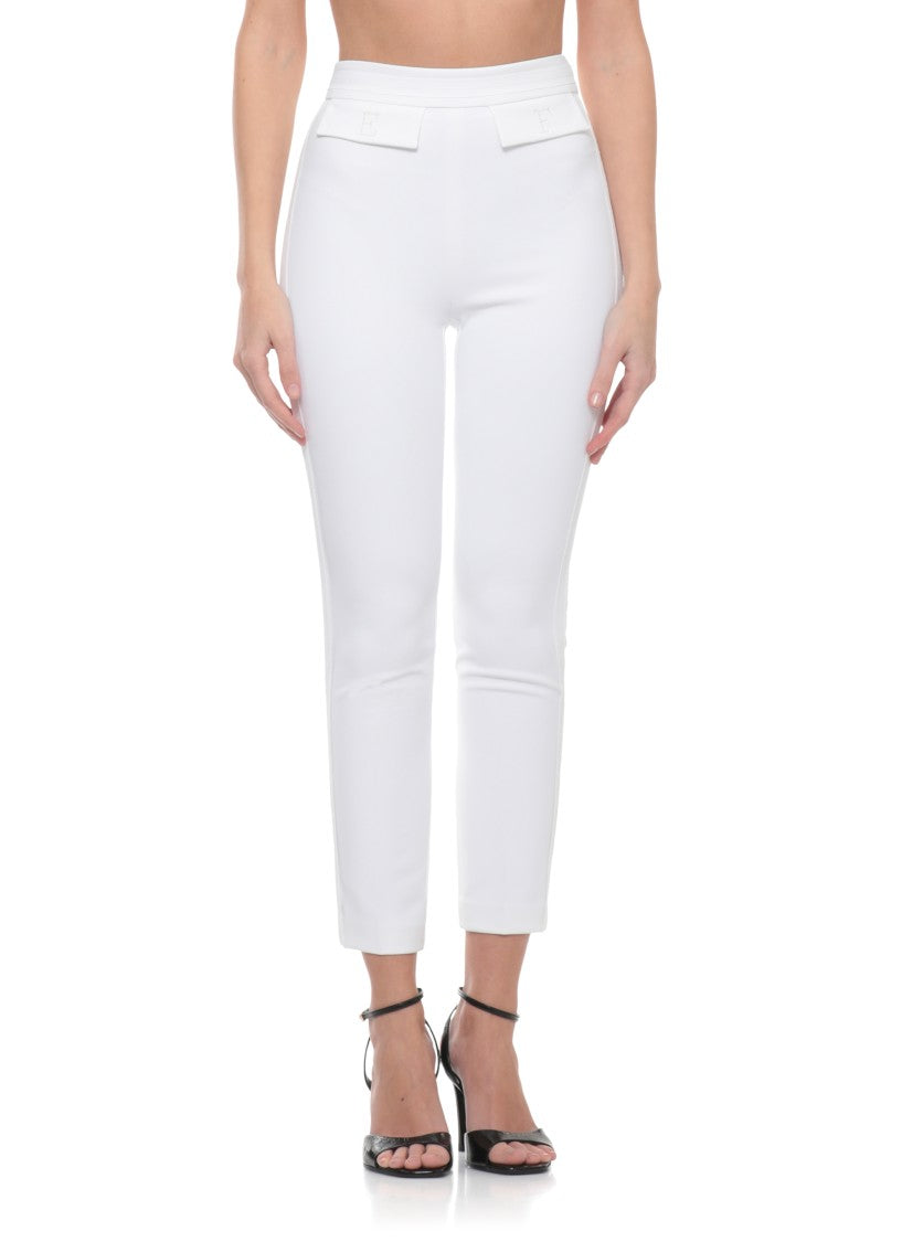 Elisabetta Franchi Ivory Pants With Logoed Pants