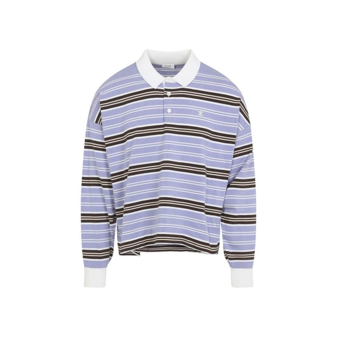 Celine Lilac Cotton Polo Sweater With Contrasting Stripe Design