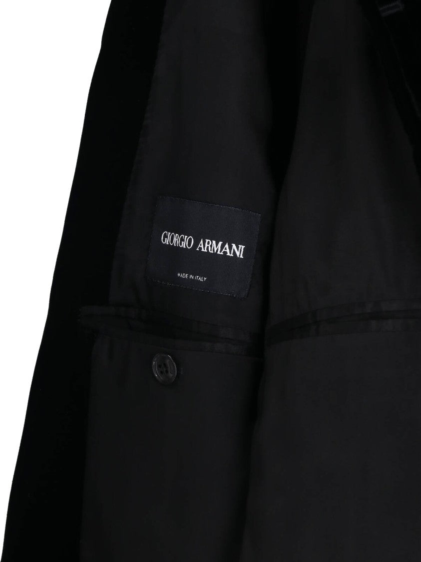 Giorgio Armani Black Stand Collar Viscose-Blend Velvet Jacket