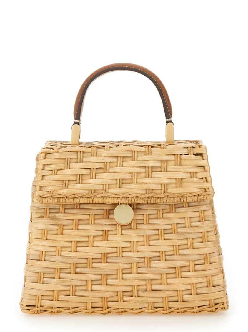 Cult Gaia Neutrals Sybil Woven Rattan Handbag