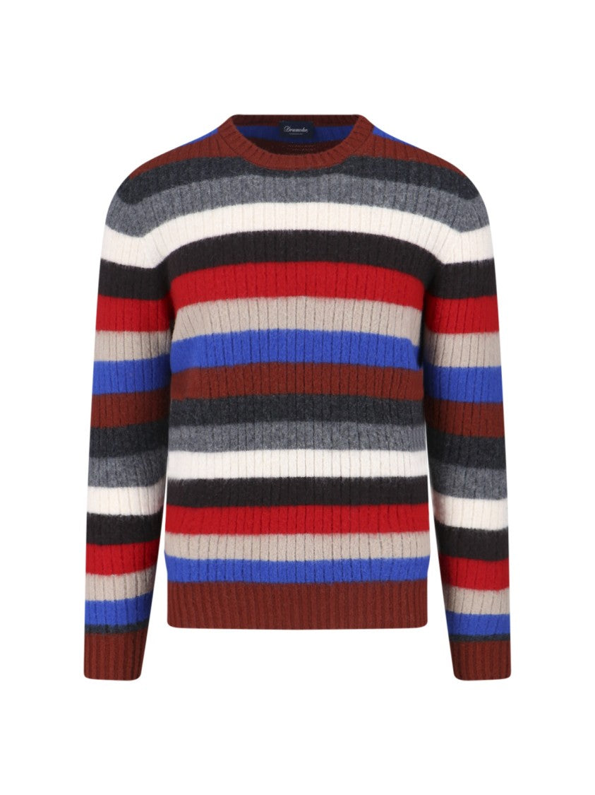 Drumohr Textured Multicolour Knit Sweater With Ribbed Cuffs And Hem