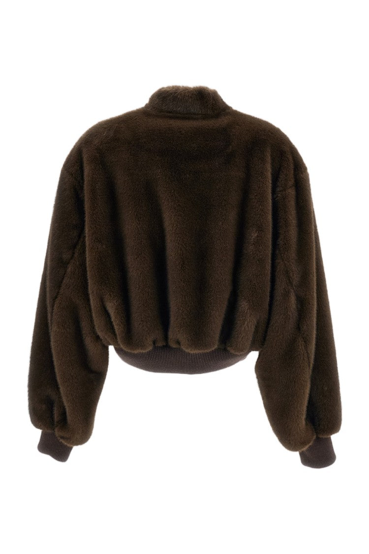 Stella Mccartney Brown Mink-Effect Faux-Fur Bomber Jacket