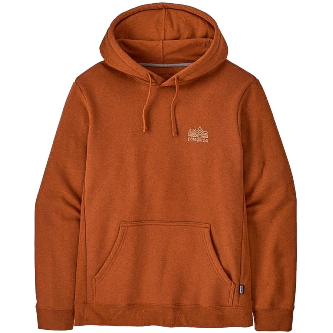 Patagonia Earthy Orange Pullover Hoodie With Mountain Graphic