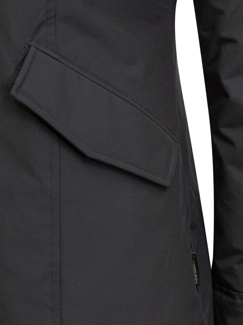 Woolrich Structured Black Parka With Natural Fur Hood