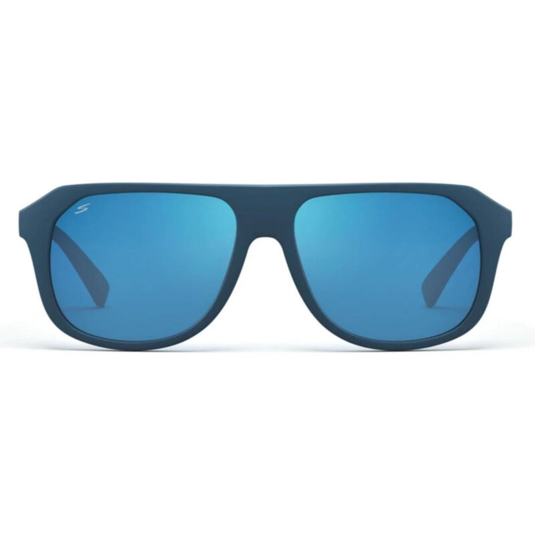 Serengeti Oatman Bold Rectangular Frame Sunglasses With Vibrant Blue Lenses