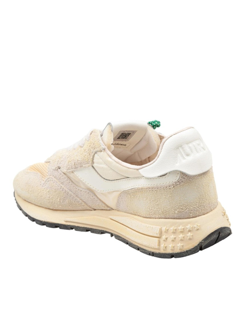 Autry Reelwind Super Vintage Nylon And Suede Sneakers In Ecru And White