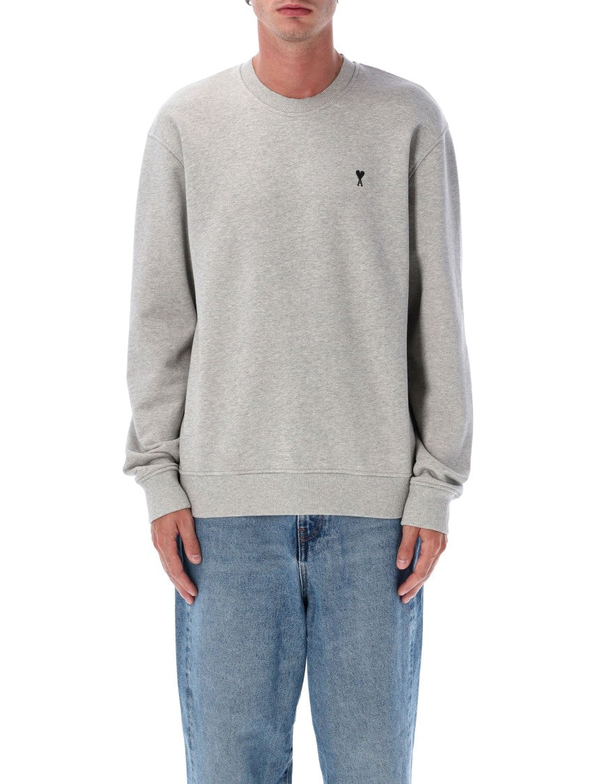 Ami Paris Light Grey Cotton Relaxed-Fit Crewneck Sweatshirt