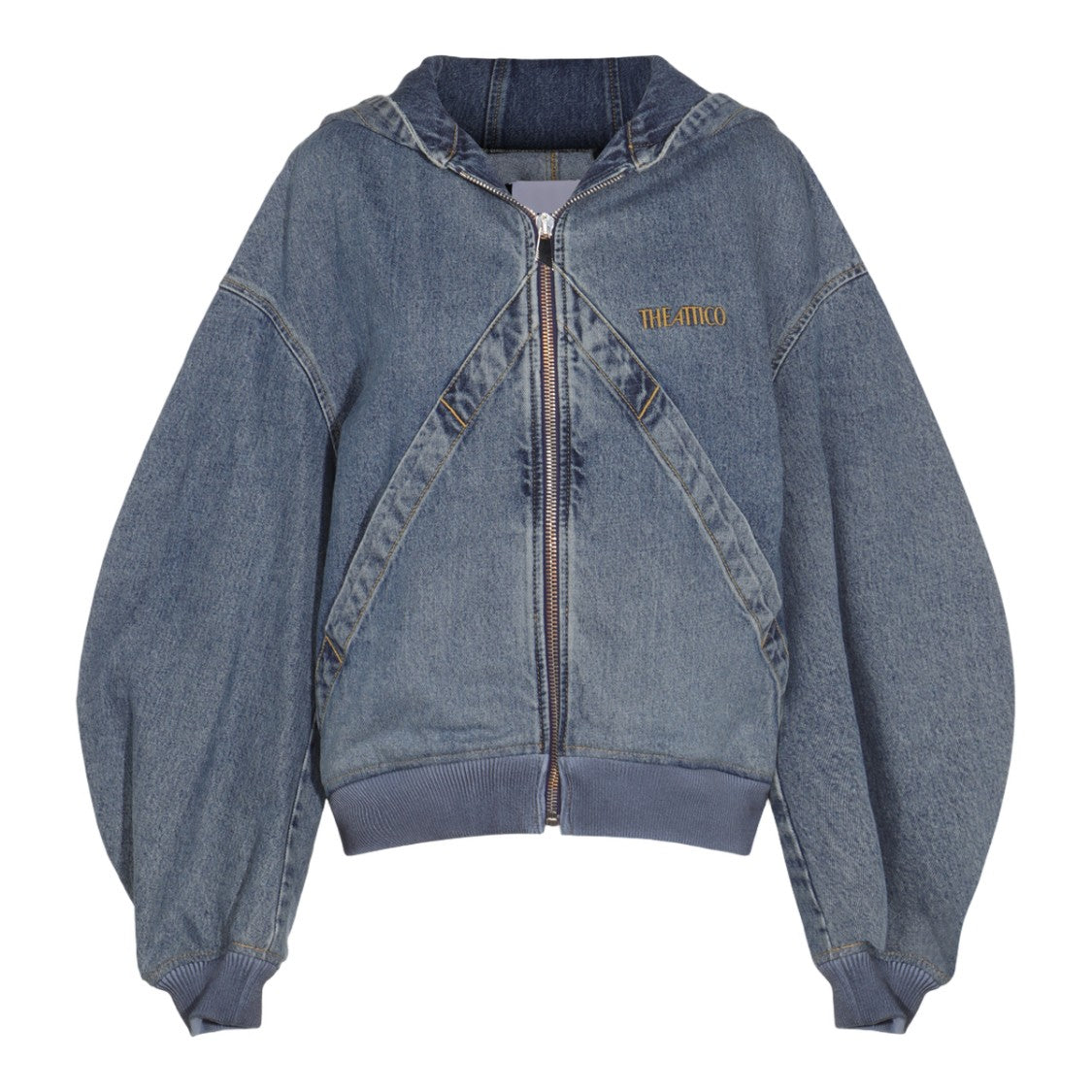 The Attico Patchwork Denim Jacket With Hood